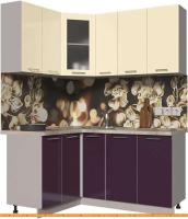Кухня Интерлиния Мила Пластик 1.2x1.7 (слива глянец/ваниль глянец/травертин) картинка