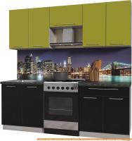 Кухня Интерлиния Мила Пластик 2.2 А (черный гл/оливковый гл/кастилло темный) картинка