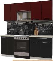 Кухня Интерлиния Мила Пластик 2.0 А (черный глянец/бордо глянец/опал светлый) картинка