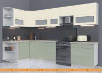 Кухня Интерлиния Мила Матте 1.5x3.3 Б правая (слон кость-мята-травертин серый) картинка