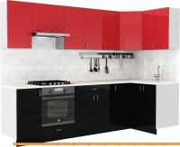 Кухня S-Company Клео глосc 1.2x2.8 правая (черный глянец/красный глянец) картинка