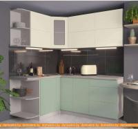 Кухня Интерлиния Мила Матте 1.5x1.9 А левая (слоновая кость/мята/травертин серый) картинка