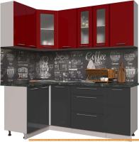 Кухня Интерлиния Мила Пластик 1.2x2.0 (антрацит гл/красный гл/кастилло темный) картинка