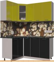 Кухня Интерлиния Мила Пластик 1.2x1.7 (черный гл/оливковый гл/кастилло темный) картинка