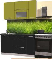 Кухня Интерлиния Мила Пластик 2.2 В (черный глянец/оливк.глянец/кастилло темн.) картинка