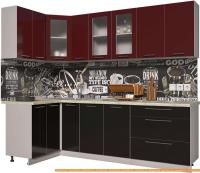 Кухня Интерлиния Мила Пластик 1.2x2.5 (черный глянец/бордо глянец/опал светлый) картинка