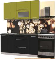 Кухня Интерлиния Мила Пластик 1.6 В (черный глянец/оливк.глянец/кастилло темн.) картинка