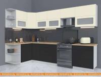 Кухня Интерлиния Мила Матте 1.5x3.1 Б правая (слон кость-пепел-травертин серый) картинка