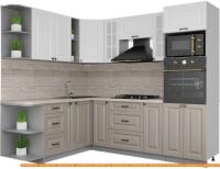 Кухня Интерлиния Мила Деко 1.88x2.4 левая (белый-луна-травертин серый) картинка