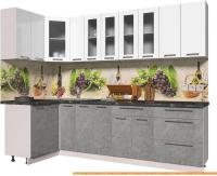 Кухня Интерлиния Мила Пластик 1.2x2.7 (мрамор/белый глянец/кастилло темный) картинка