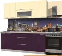 Кухня Интерлиния Мила Пластик 1.3 В (слива глянец/ваниль глянец/травертин) картинка