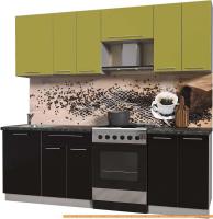 Кухня Интерлиния Мила Пластик 2.3 А (черный гл/оливковый гл/кастилло темный) картинка