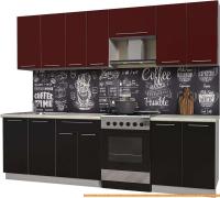 Кухня Интерлиния Мила Пластик 2.6 А (черный глянец/бордо глянец/опал светлый) картинка