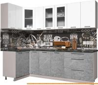 Кухня Интерлиния Мила Пластик 1.2x2.5 (мрамор/белый глянец/кастилло темный) картинка