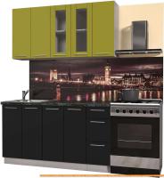 Кухня Интерлиния Мила Пластик 1.5 Б (черный гл/оливковый гл/кастилло темный) картинка