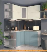 Кухня Интерлиния Мила Матте 1.5x1.4 А левая (слоновая кость/океан/опал светлый) картинка