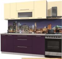 Кухня Интерлиния Мила Пластик 1.1 В (слива глянец/ваниль глянец/травертин) картинка