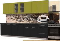 Кухня Интерлиния Мила Пластик 3.0 Б (черный гл/оливковый гл/кастилло темный) картинка