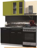 Кухня Интерлиния Мила Пластик 1.2 Б (черный гл/оливковый гл/кастилло темный) картинка