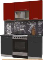 Кухня Интерлиния Мила Пластик 1.6 А (антрацит гл/красный гл/кастилло темный) картинка