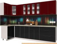 Кухня Интерлиния Мила Пластик 1.2x3.0 (черный глянец/бордо глянец/опал светлый) картинка