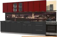 Кухня Интерлиния Мила Пластик 3.1 Б (антрацит гл/красный гл/кастилло темный) картинка