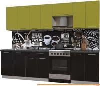 Кухня Интерлиния Мила Пластик 2.8 А (черный гл/оливковый гл/кастилло темный) картинка
