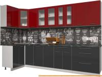 Кухня Интерлиния Мила Пластик 1.2x3.2 (антрацит гл/красный гл/кастилло темный) картинка