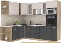 Кухня Интерлиния Мила 1.88x2.6 левая (вудлайн кремовый-антрацит-малага) картинка