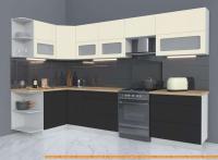 Кухня Интерлиния Мила Матте 1.5x3.2 Б левая (слоновая кость/пепел/травертин с.) картинка