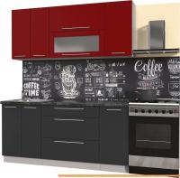 Кухня Интерлиния Мила Пластик 1.0 В (антрацит глянец/красный/кастилло темный) картинка