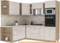 Кухня Интерлиния Мила 1.88x2.4 левая (вудлайн кремовый-вудлайн кремовый-малага) картинка