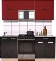 Кухня Интерлиния Мила Gloss 60-19 (бордовый/черный глянец) картинка