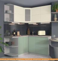 Кухня Интерлиния Мила Матте 1.5x1.6 А правая (слон кость-мята-травертин серый) картинка