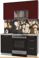 Кухня Интерлиния Мила Пластик 1.5 А (черный глянец/бордо глянец/опал светлый) картинка