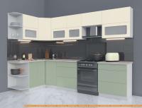 Кухня Интерлиния Мила Матте 1.5x3.0 Б левая (слоновая кость/мята/травертин сер.) картинка