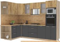 Кухня Интерлиния Мила 1.68x2.8 левая (дуб золотой-антрацит-дуб бунратти) картинка