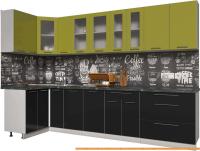 Кухня Интерлиния Мила Пластик 1.2x3.1 (черный гл/оливковый гл/кастилло темный) картинка