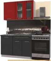 Кухня Интерлиния Мила Пластик 1.3 Б (антрацит гл/красный гл/кастилло темный) картинка