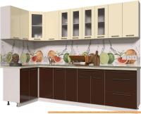 Кухня Интерлиния Мила Пластик 1.2x2.8 (шоколад глянец/ваниль глянец/опал светлый) картинка