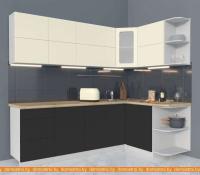 Кухня Интерлиния Мила Матте 1.5x2.4 А правая (слон кость-пепел-травертин серый) картинка