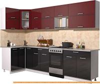 Кухня Интерлиния Мила Gloss 50-12x29 (бордовый/черный глянец) картинка