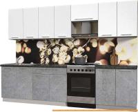 Кухня Интерлиния Мила Пластик 3.0 А (мрамор/белый глянец/кастилло темный) картинка