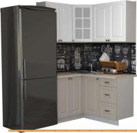 Кухня Интерлиния Мила Деко 1.2x1.4 (белый/луна/травертин серый) картинка