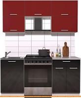 Кухня Интерлиния Мила Gloss 60-17 (бордовый/черный глянец) картинка