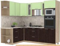 Кухня Интерлиния Мила 1.68x2.4 левая (салатовый-дуб венге-малага) картинка