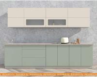 Кухня Интерлиния Мила Матте 3.0 А (слоновая кость/мята/травертин серый) картинка