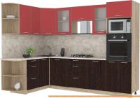 Кухня Интерлиния Мила 1.68x2.8 левая (красный-дуб венге-малага) картинка