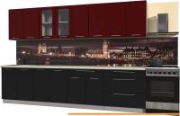 Кухня Интерлиния Мила Пластик 3.2 Б (черный глянец/бордо глянец/опал светлый) картинка