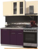 Кухня Интерлиния Мила Пластик 1.2 Б (слива глянец/ваниль глянец/травертин) картинка